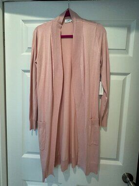 NWT Cielo Blush Pink Longline Duster Cardigan Open Front Pockets Size S